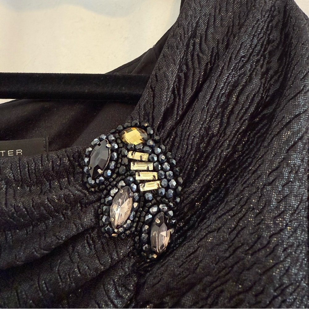 David Meister Black Ruched Beaded Cocktail Dress Long Sleeve Size 10 - Picture 6 of 12